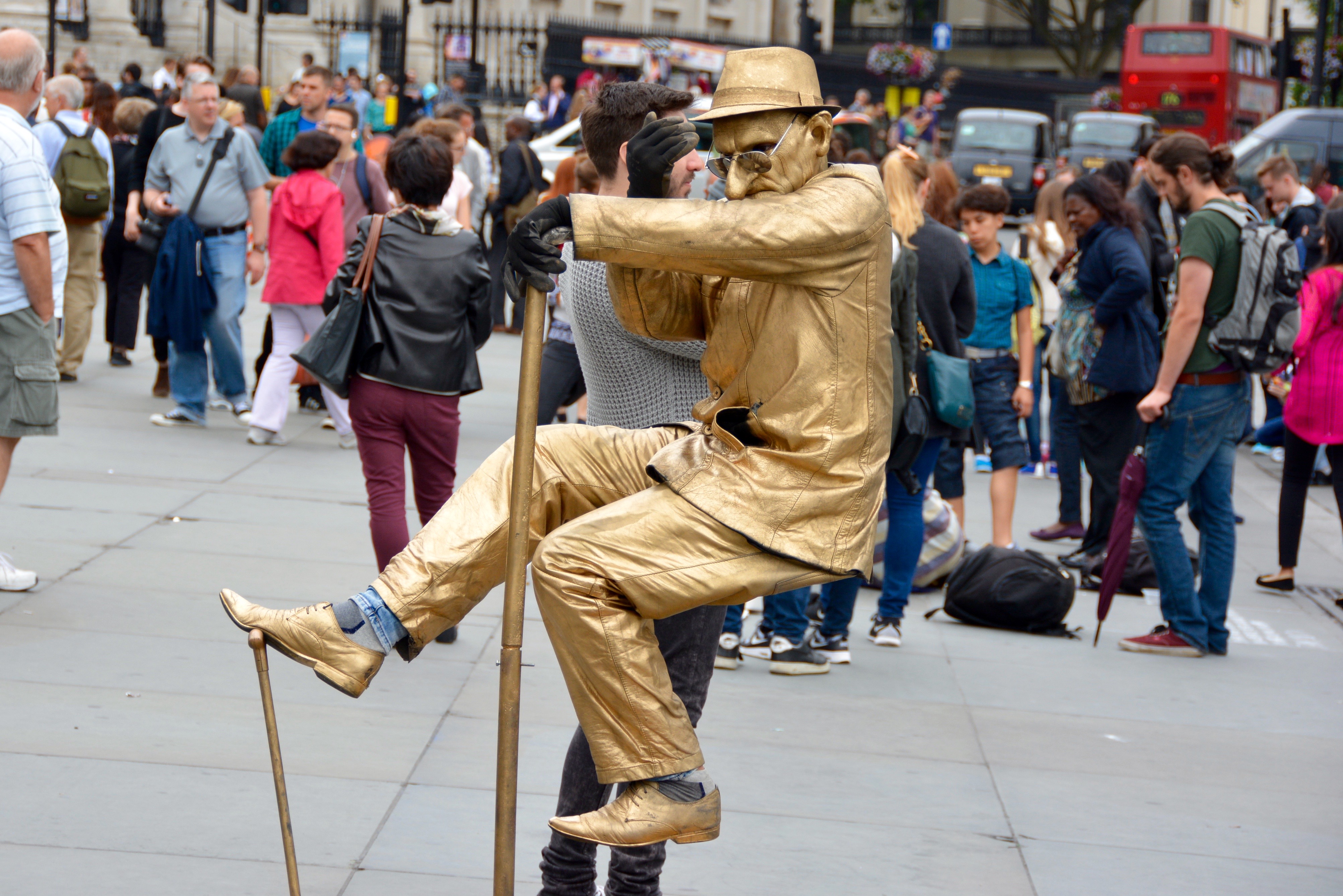 A street performer in Trafalgar Square, London 